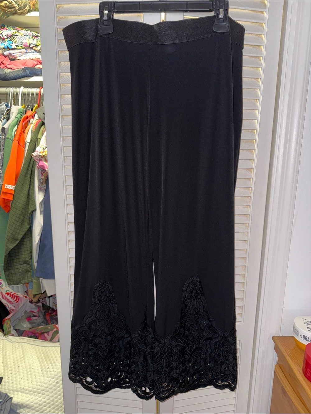 Alfani Black Wide-Leg Pants with Lace Hem